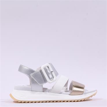Rieker 3 Strap Buckle Sandal - White Gold Silver